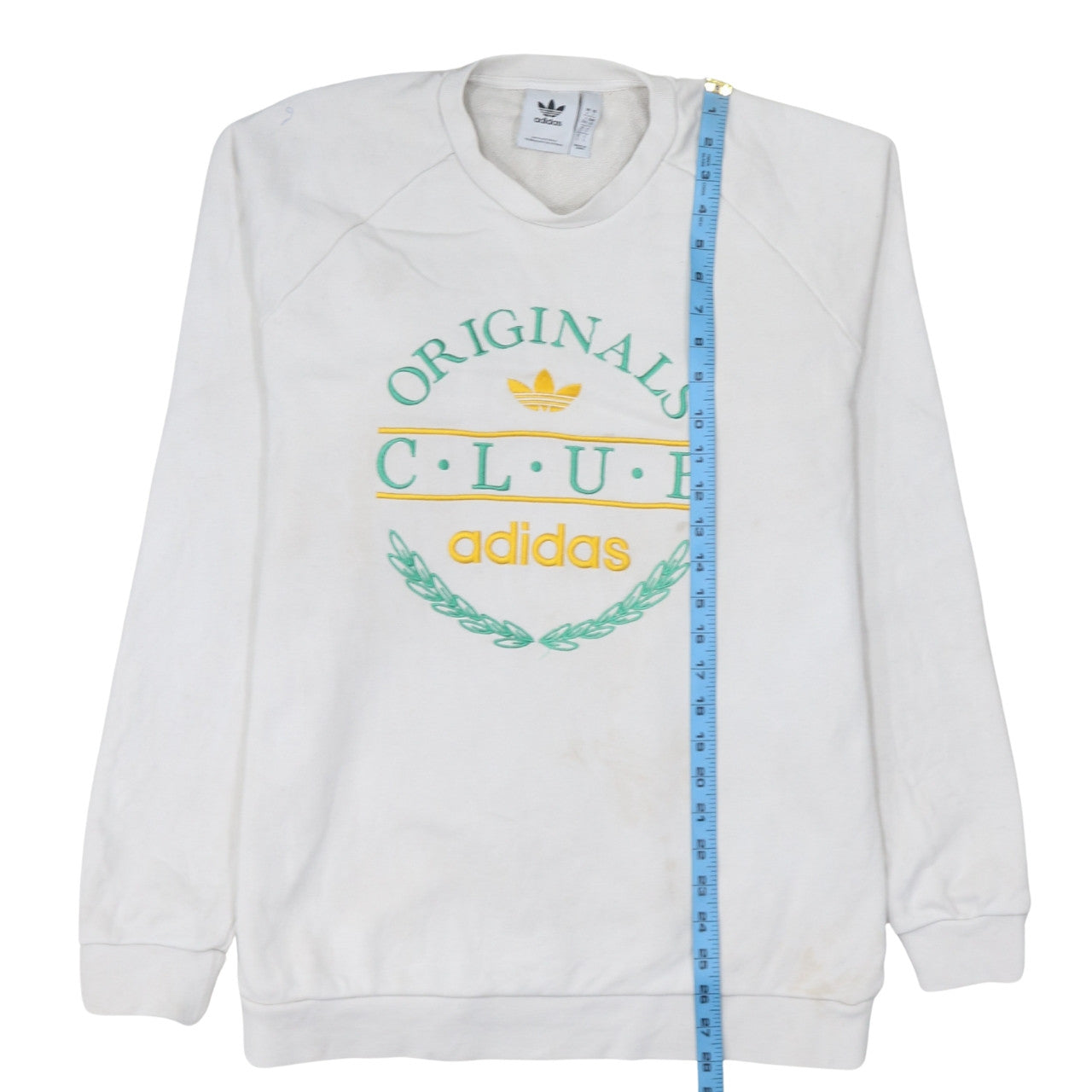 adidas Men's White Originals Club Embroidered Pullover Sweatshirt L