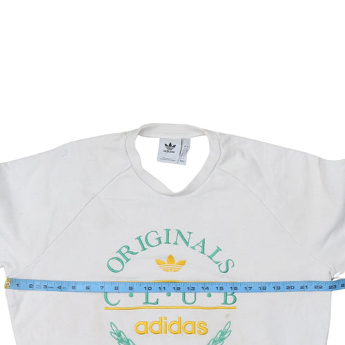 adidas Men's White Originals Club Embroidered Pullover Sweatshirt L