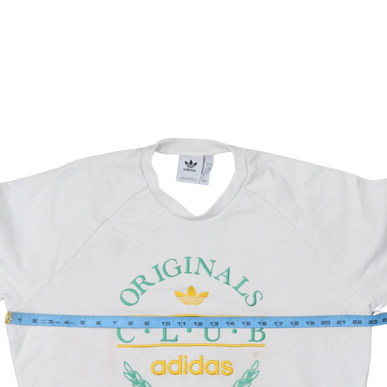 adidas Men's White Originals Club Embroidered Pullover Sweatshirt L