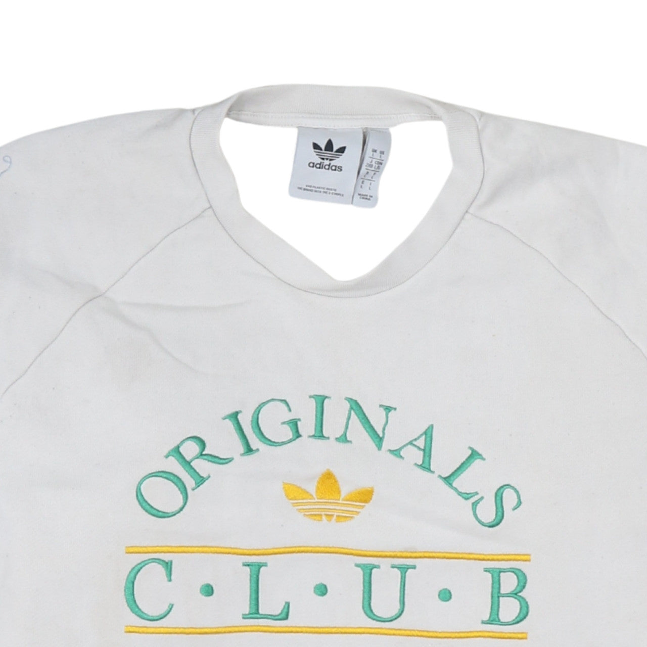 adidas Men's White Originals Club Embroidered Pullover Sweatshirt L