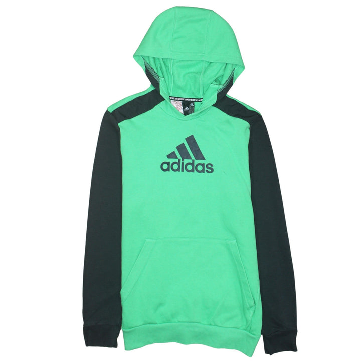Adidas Boys Green Black Pullover Hoodie 15-16 Years Cotton Blend Sportswear