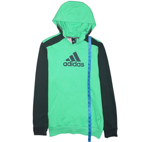Adidas Boys Green Black Pullover Hoodie 15-16 Years Cotton Blend Sportswear