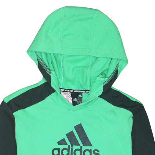 Adidas Boys Green Black Pullover Hoodie 15-16 Years Cotton Blend Sportswear