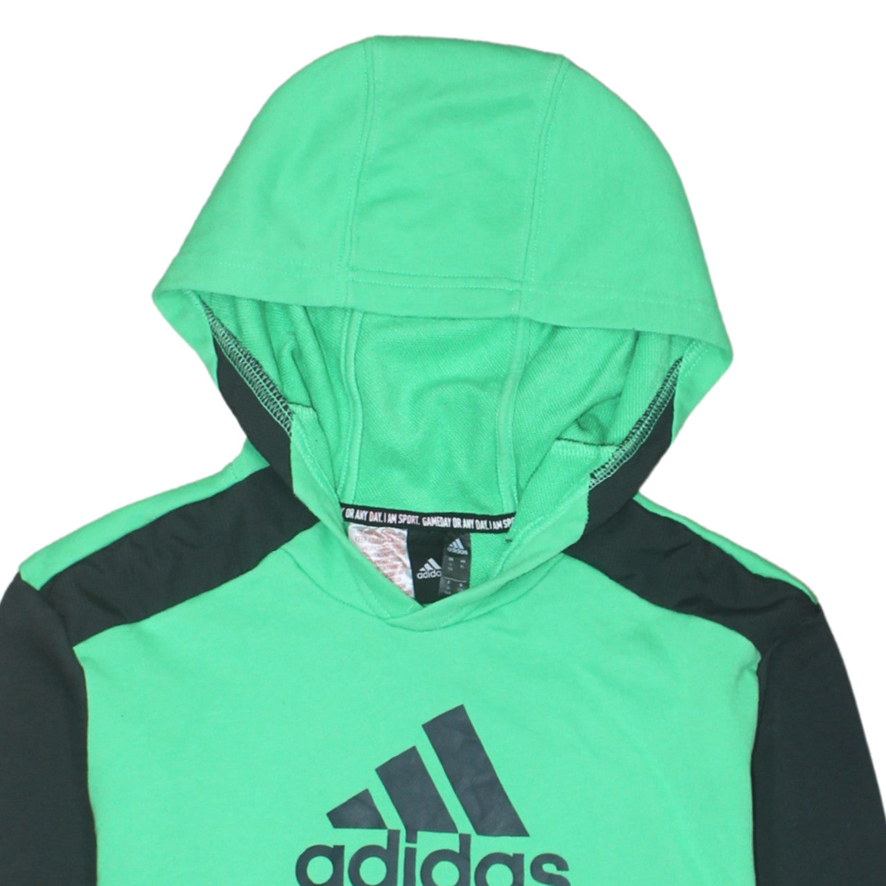 Adidas Boys Green Black Pullover Hoodie 15-16 Years Cotton Blend Sportswear