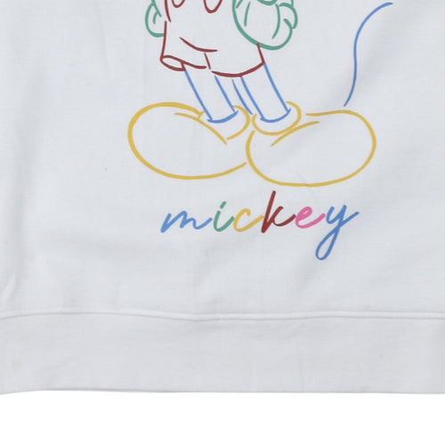 Disney Womens White Mickey Mouse Pullover Sweatshirt Size L 14/16
