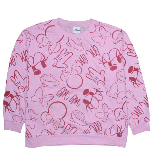 Disney Women Pink Minnie Mouse Print Crew Neck Sweatshirt 2XL