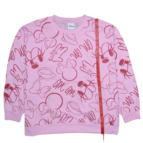 Disney Women Pink Minnie Mouse Print Crew Neck Sweatshirt 2XL