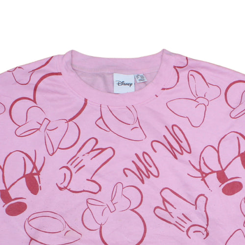 Disney Women Pink Minnie Mouse Print Crew Neck Sweatshirt 2XL