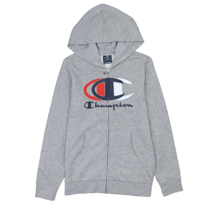 Champion Boys Grey Full Zip Hoodie 11-12 Years Logo Print Cotton Blend