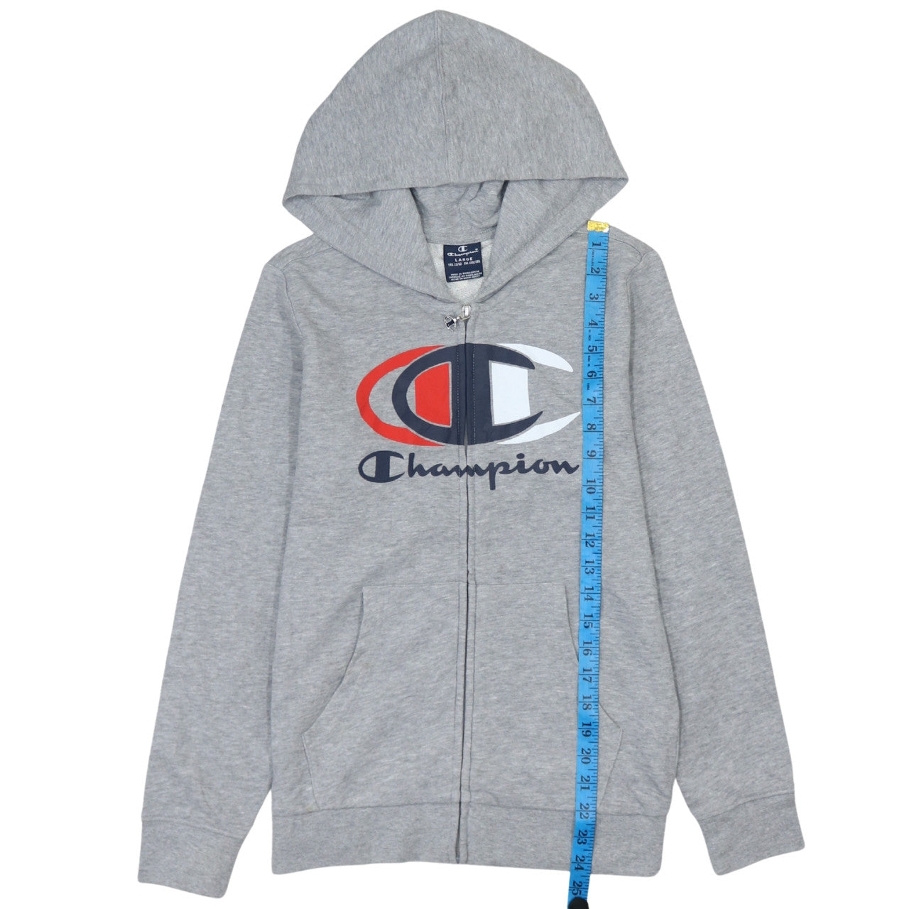 Champion Boys Grey Full Zip Hoodie 11-12 Years Logo Print Cotton Blend