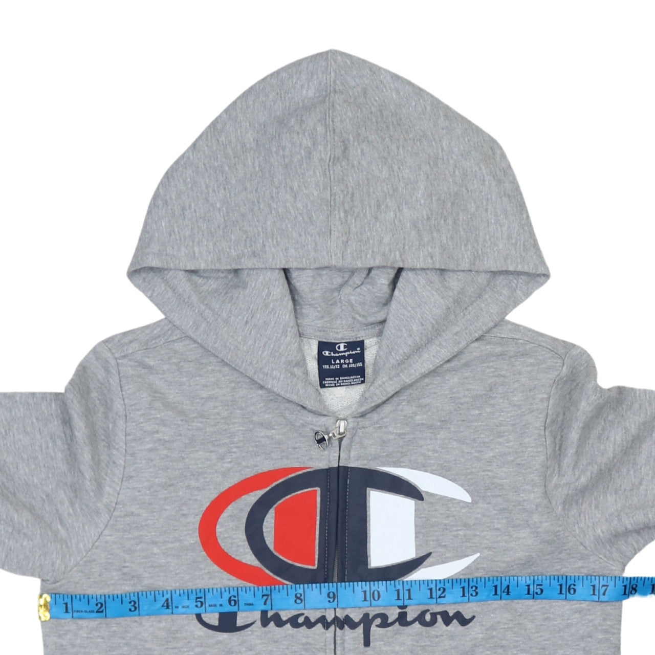 Champion Boys Grey Full Zip Hoodie 11-12 Years Logo Print Cotton Blend