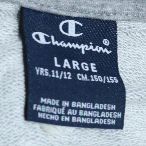 Champion Boys Grey Full Zip Hoodie 11-12 Years Logo Print Cotton Blend