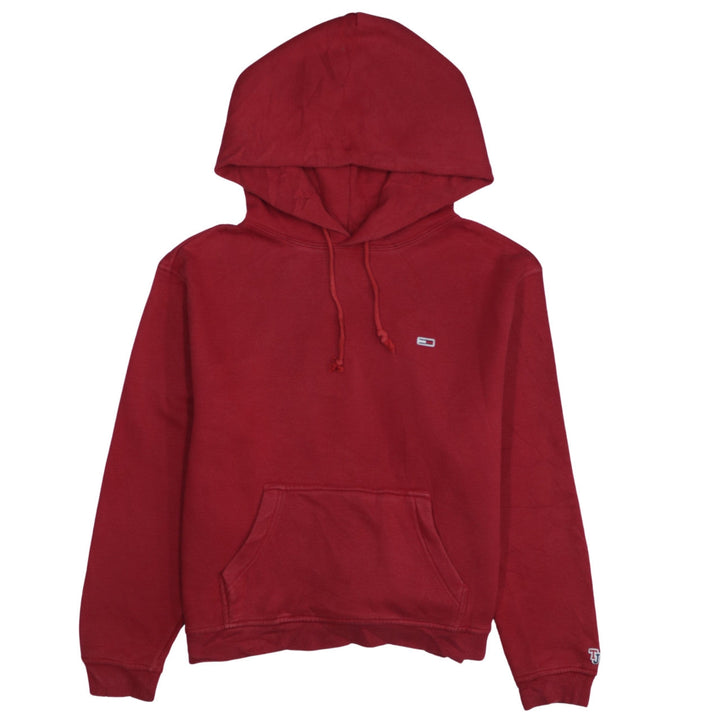 Tommy Jeans Men's Red Pullover Hoodie Size M Classic Logo Cotton Blend