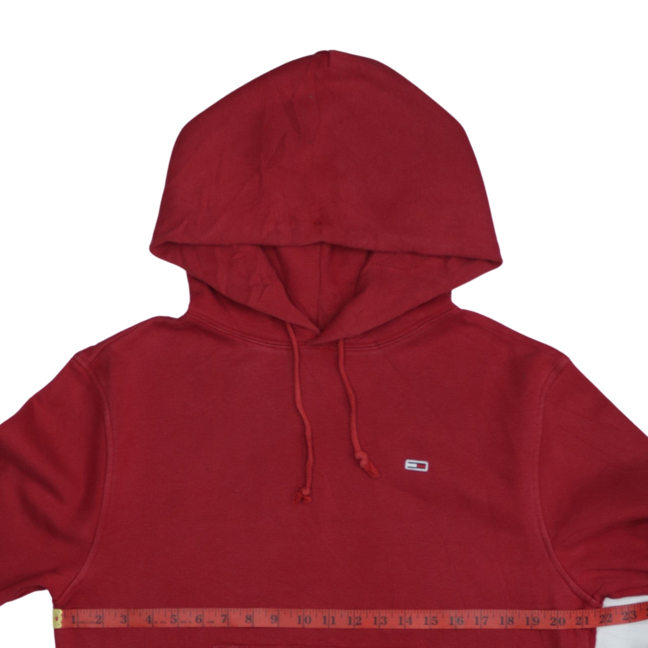 Tommy Jeans Men's Red Pullover Hoodie Size M Classic Logo Cotton Blend