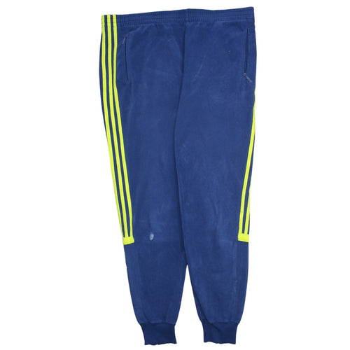 adidas Men Blue Jogger Track Pants L Fleece Tapered Fit Zip Pocket