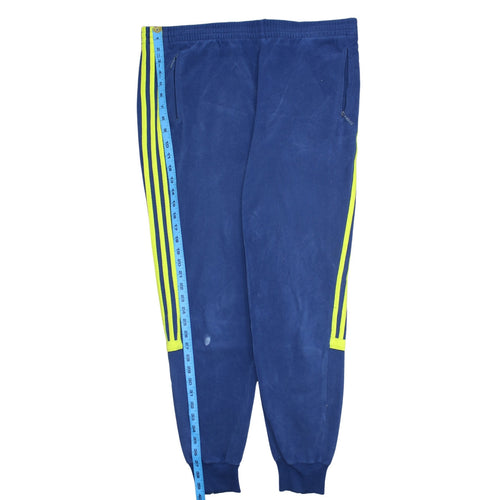 adidas Men Blue Jogger Track Pants L Fleece Tapered Fit Zip Pocket