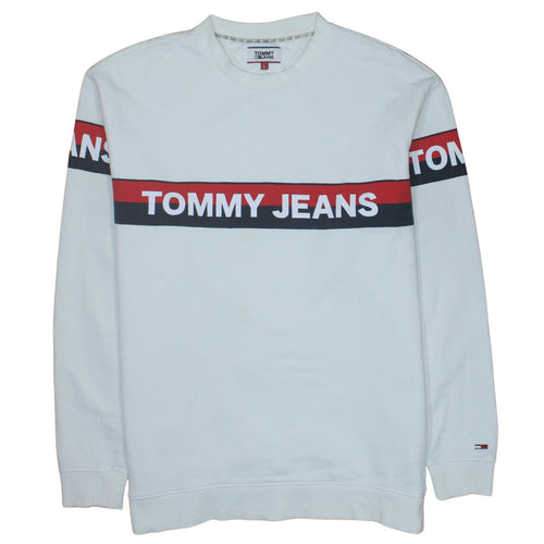 Tommy Jeans Men's White Logo Crew Neck Sweatshirt Size L