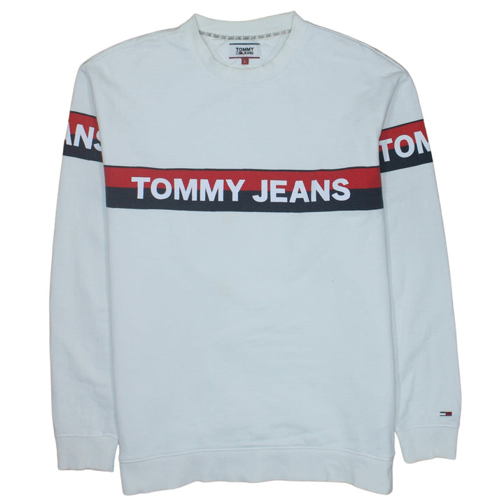 Tommy Jeans Men's White Logo Crew Neck Sweatshirt Size L