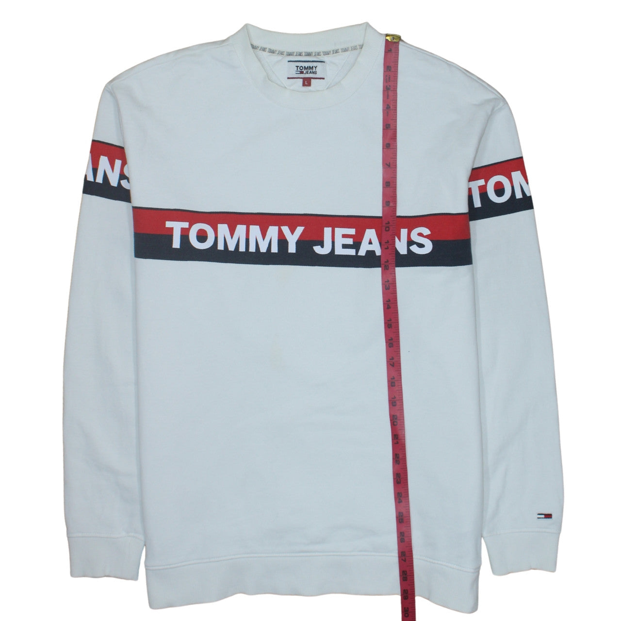 Tommy Jeans Men's White Logo Crew Neck Sweatshirt Size L