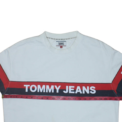 Tommy Jeans Men's White Logo Crew Neck Sweatshirt Size L