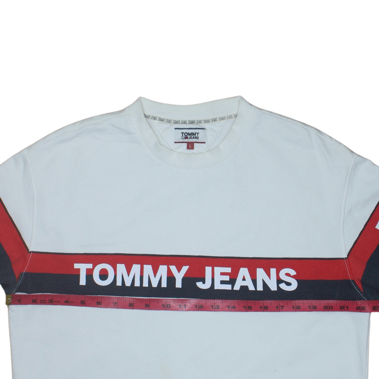 Tommy Jeans Men's White Logo Crew Neck Sweatshirt Size L