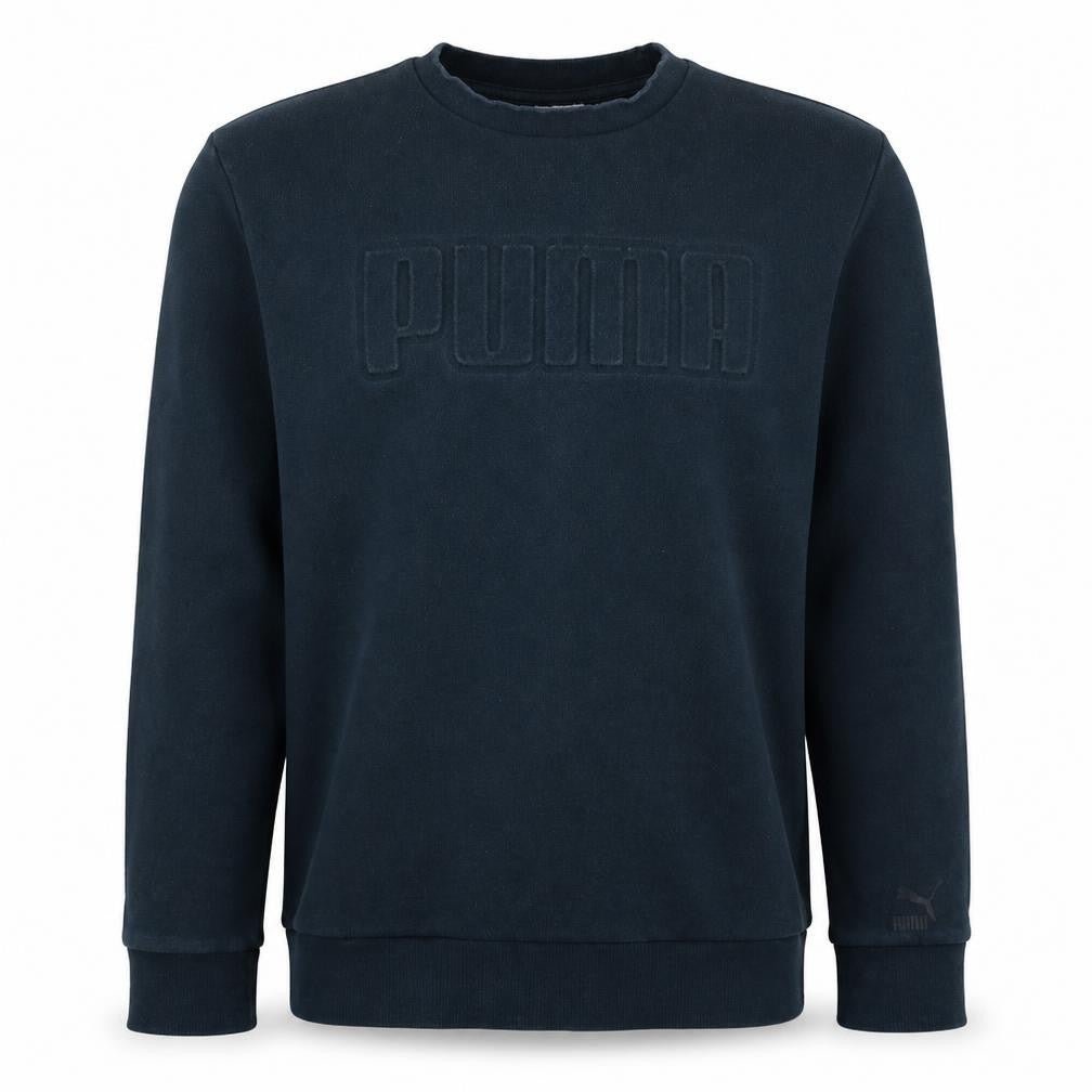 Front view of Puma Men's Black XL Pullover Sweatshirt Crew Neck Logo Sportswear