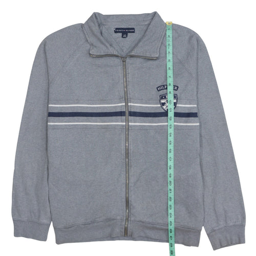 Tommy Hilfiger Men's Grey Full Zip Sweatshirt L Logo Striped Cotton
