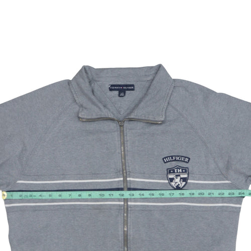 Tommy Hilfiger Men's Grey Full Zip Sweatshirt L Logo Striped Cotton