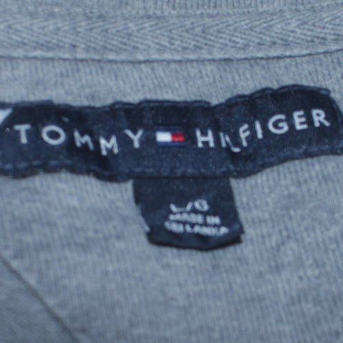 Tommy Hilfiger Men's Grey Full Zip Sweatshirt L Logo Striped Cotton