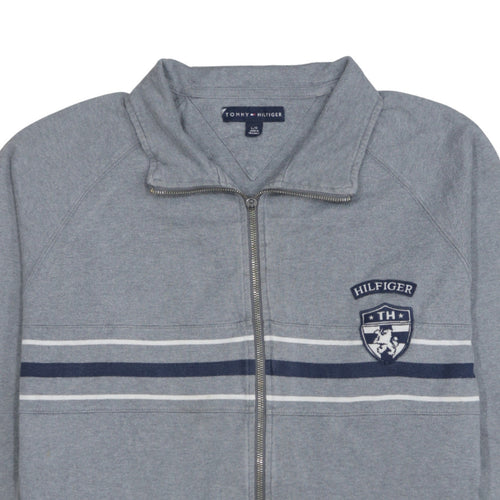 Tommy Hilfiger Men's Grey Full Zip Sweatshirt L Logo Striped Cotton