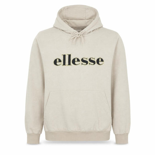 Front view of Ellesse Men's Beige Pullover Hoodie S Fleece Embroidered Logo