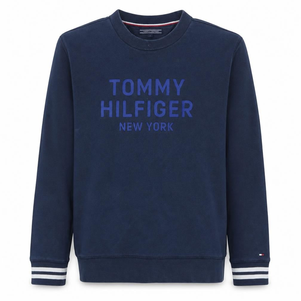 Front view of Tommy Hilfiger Men's Blue L Crew Neck Graphic Sweatshirt
