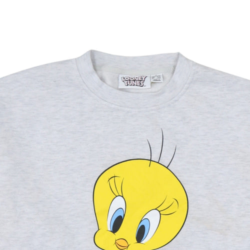 Looney Tunes Tweety Grey Pullover Sweatshirt Women M 12/14