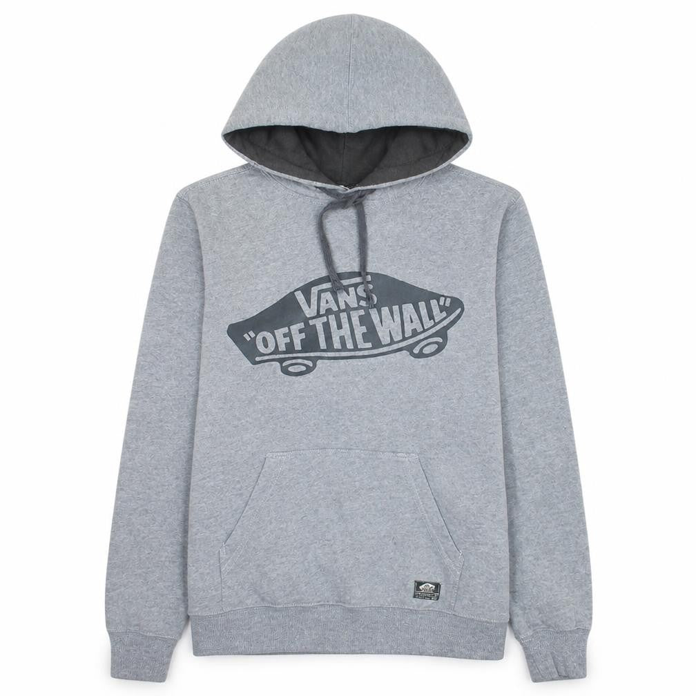 Front view of Vans men’s grey xs pullover hoodie off the wall graphic fleece