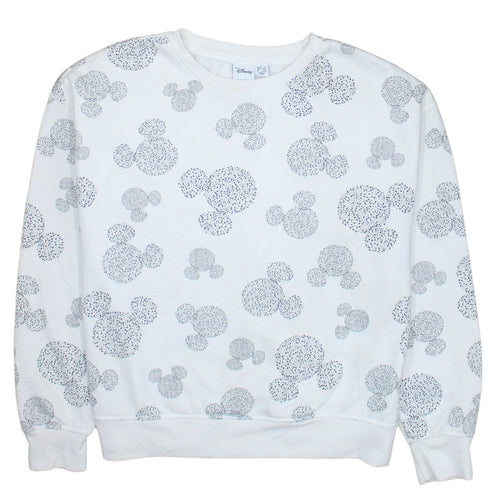 Disney Women White Mickey Pattern Pullover Sweatshirt XS