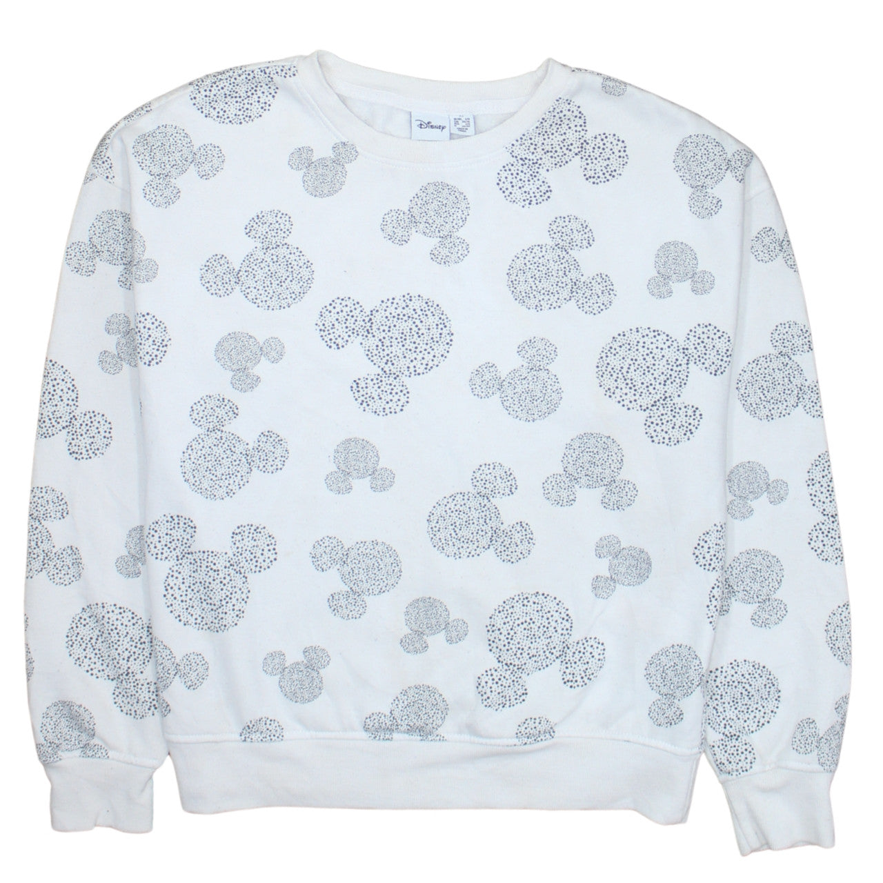 Disney Women White Mickey Pattern Pullover Sweatshirt XS