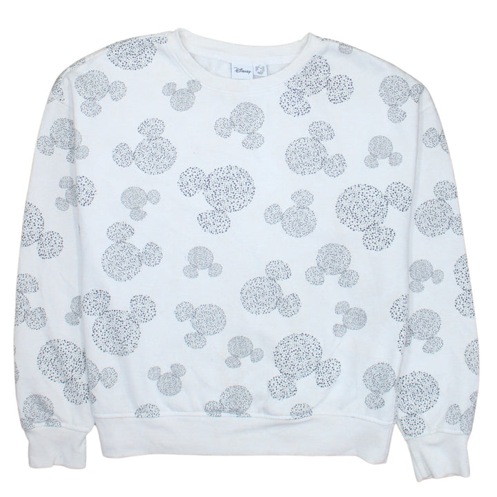 Disney Women White Mickey Pattern Pullover Sweatshirt XS