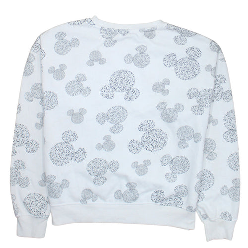 Disney Women White Mickey Pattern Pullover Sweatshirt XS