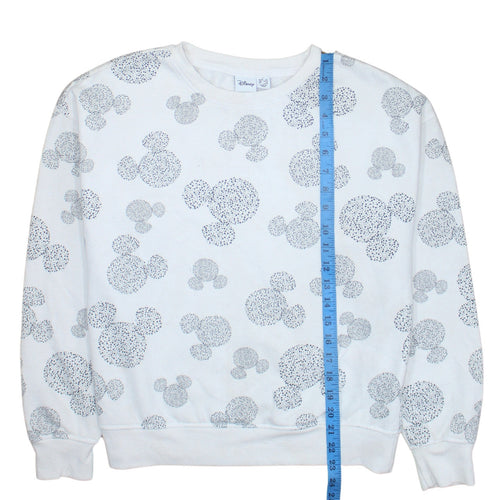 Disney Women White Mickey Pattern Pullover Sweatshirt XS