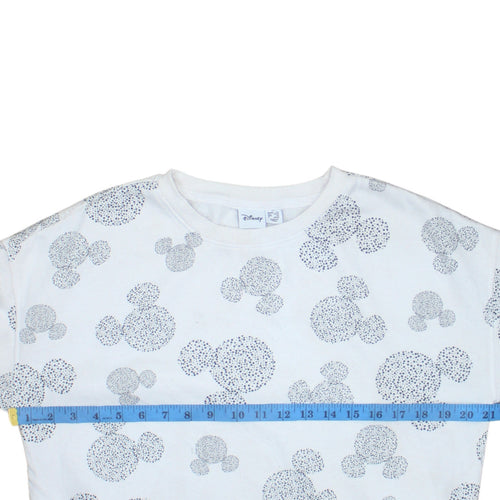 Disney Women White Mickey Pattern Pullover Sweatshirt XS