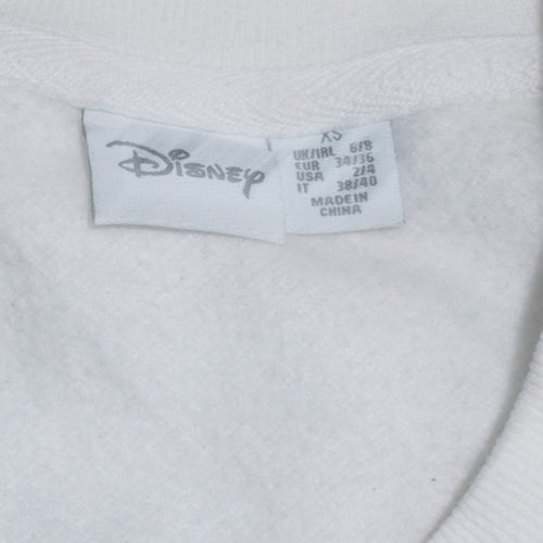 Disney Women White Mickey Pattern Pullover Sweatshirt XS