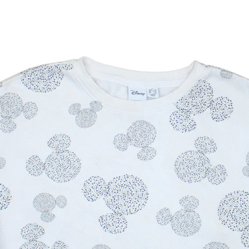 Disney Women White Mickey Pattern Pullover Sweatshirt XS