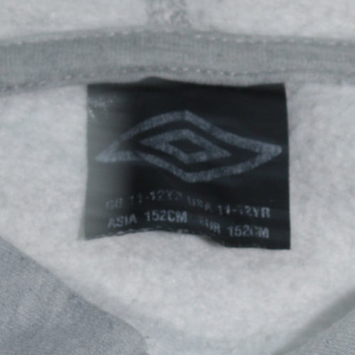 Umbro Boys Grey Full Zip Hoodie 11-12 Years Cotton Blend Lined