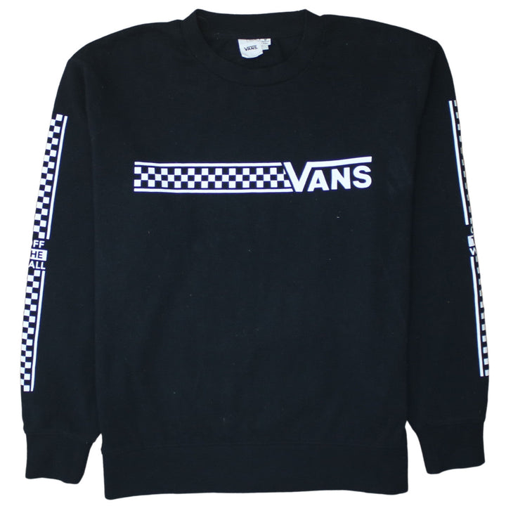 Vans Womens Black Medium Pullover Sweatshirt Check Logo Crew Neck