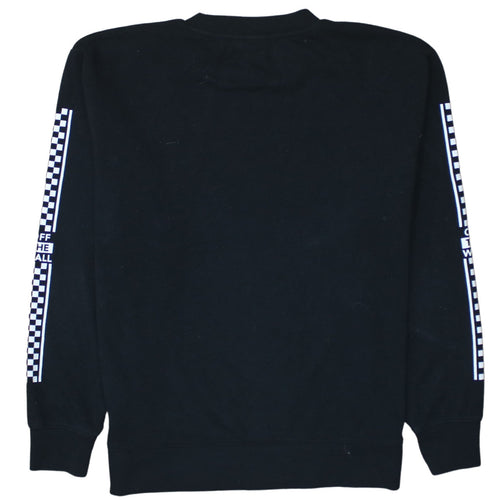 Vans Womens Black Medium Pullover Sweatshirt Check Logo Crew Neck