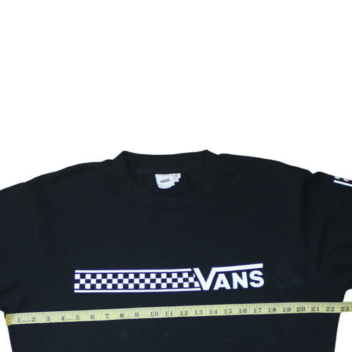 Vans Womens Black Medium Pullover Sweatshirt Check Logo Crew Neck