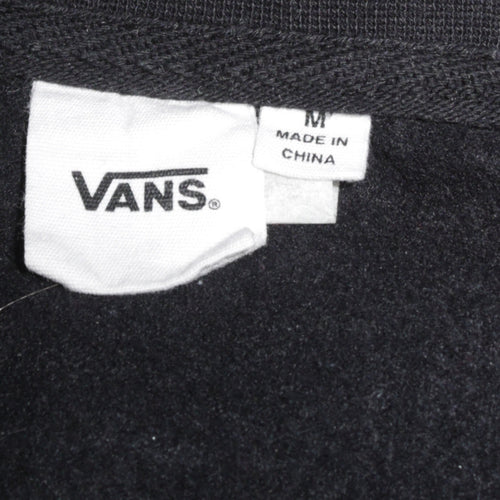 Vans Womens Black Medium Pullover Sweatshirt Check Logo Crew Neck