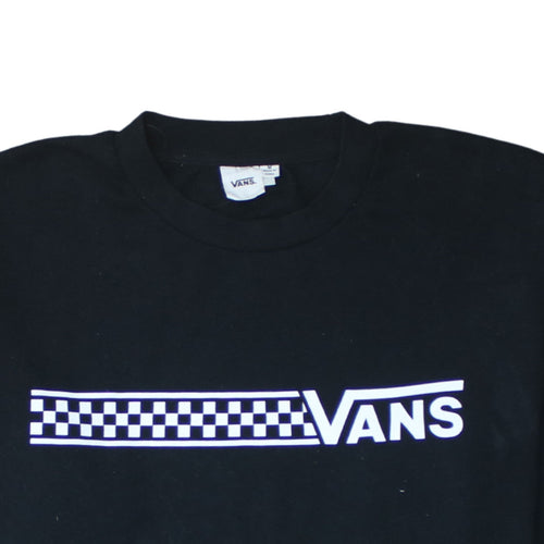 Vans Womens Black Medium Pullover Sweatshirt Check Logo Crew Neck