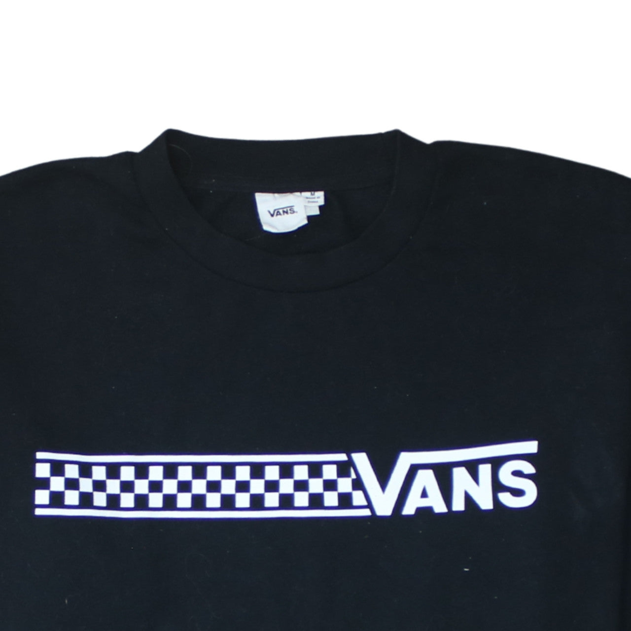 Vans Womens Black Medium Pullover Sweatshirt Check Logo Crew Neck