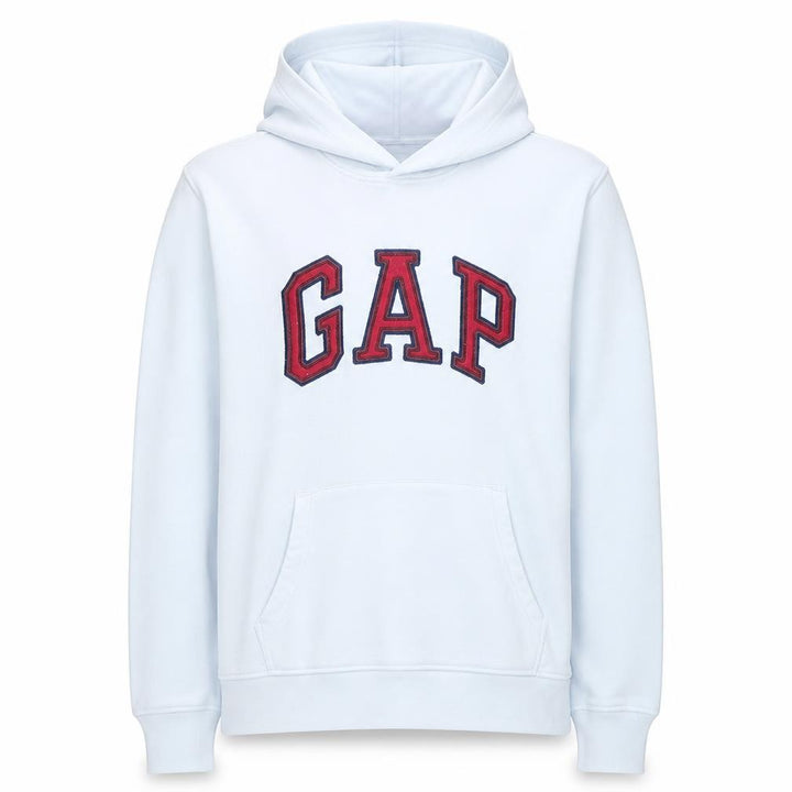 Gap Men’s White Logo Pullover Hoodie Fleece M Regular Fit